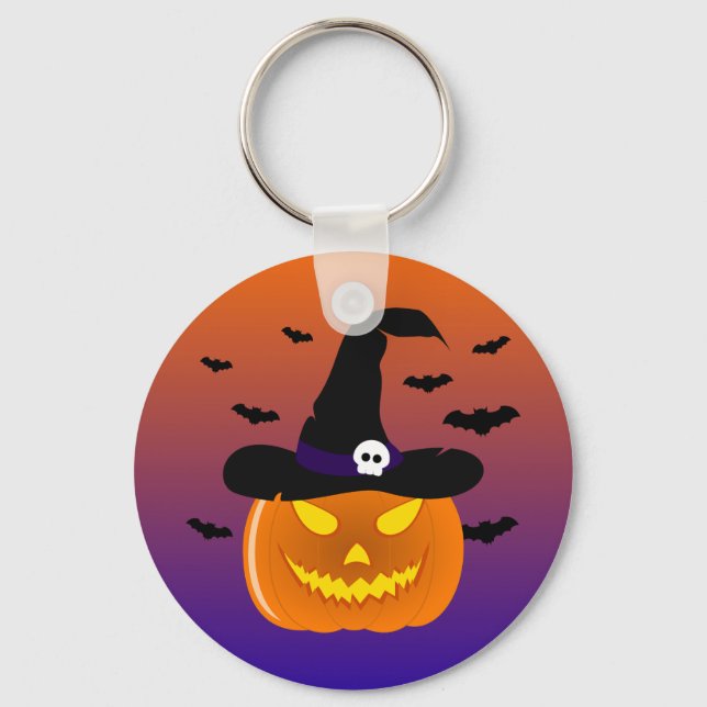 Porte-clés Citrouille d'Halloween Jack o' Lantern Chapeau de  (Recto)