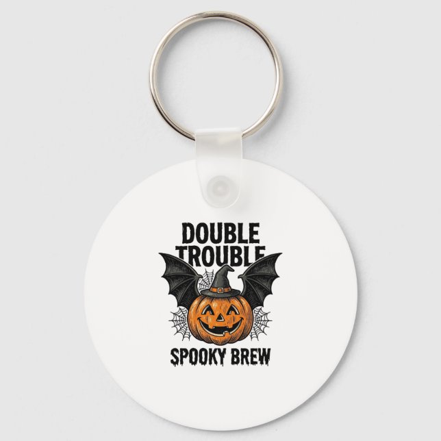 Porte-clés Citrouille d'Halloween Sorcière Double Trouble Vin (Recto)