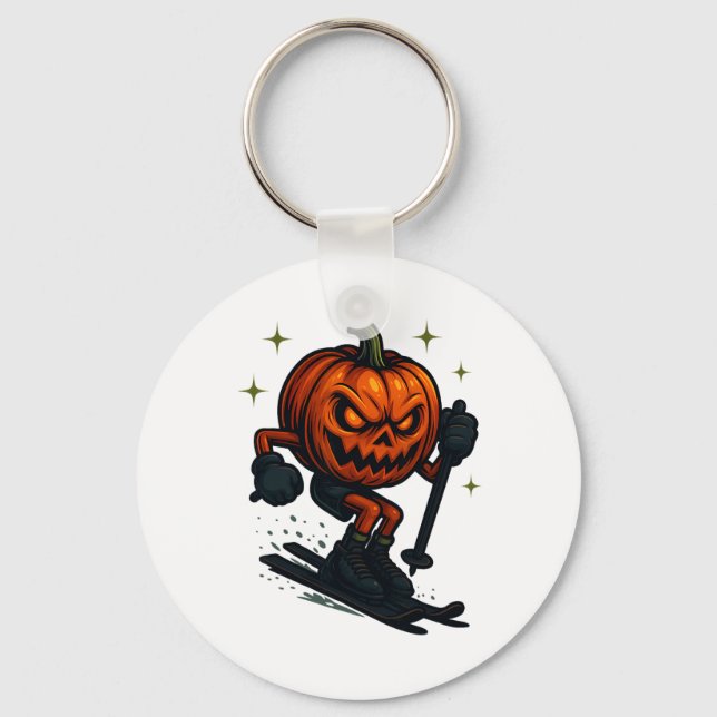 Porte-clés Citrouille effrayante d'Halloween montrant des com (Recto)