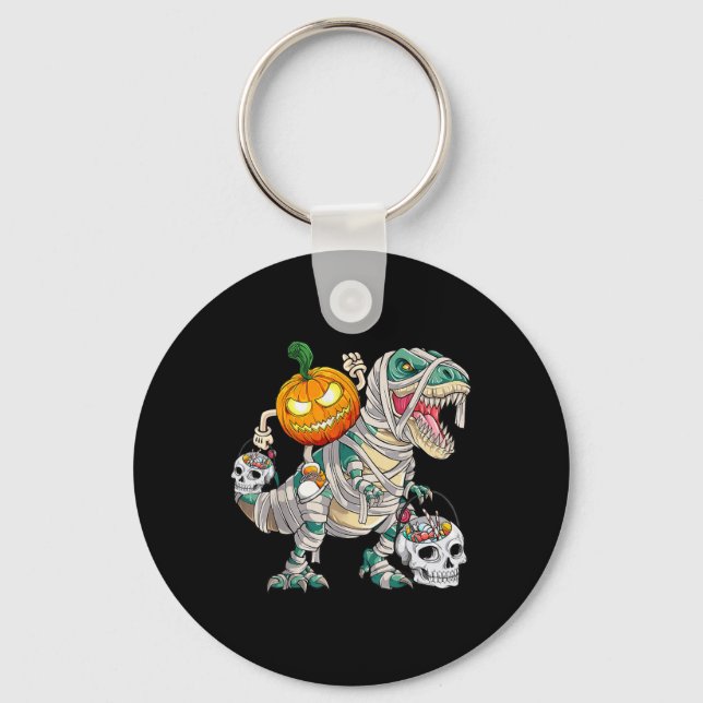 Porte-clés Citrouille équitation Mummy Dinosaur T Rex Hallowe (Recto)