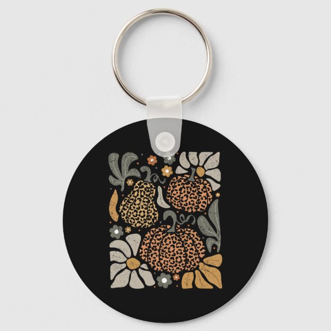 Porte-clés Citrouille léopard avec fleurs Boho Floral Thanksg (Recto)