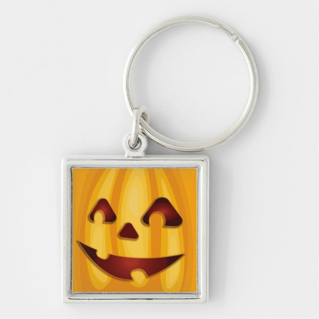 Porte-clés Citrouille sculpté souriant design Halloween (Devant)