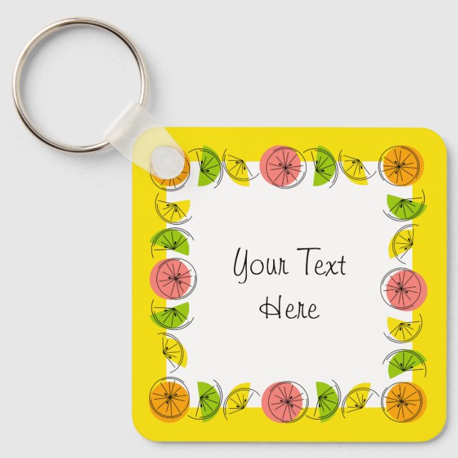 Porte-clés Citrus Carré Jaune Texte aluminium double face (Recto)