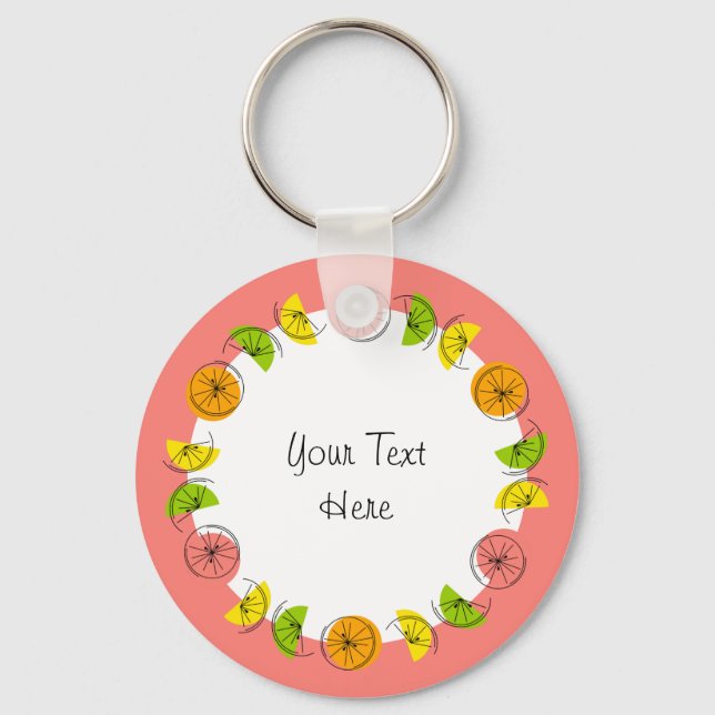Porte-clés Citrus Cercle rose Texte aluminium double face (Recto)
