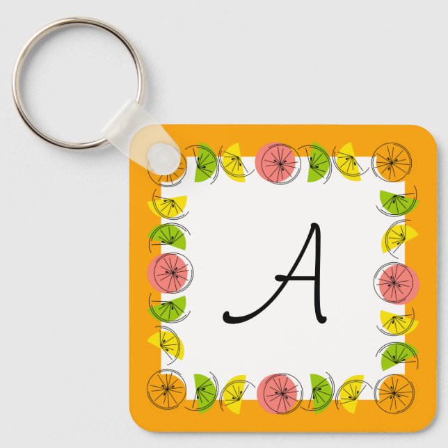 Porte-clés Citrus Square Orange Monogram aluminium (Recto)