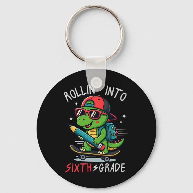 Porte-clés Ck À l'école Roulant Dans La 6e Année T-rex Skateb (Recto)