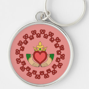 Porte-clés Claddagh et Red Knotwork sur rose