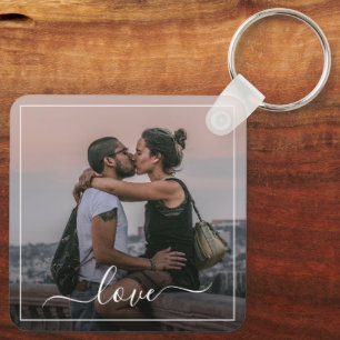 Porte-clés Clair Élégant Couple Photo Simple Love Citation Te