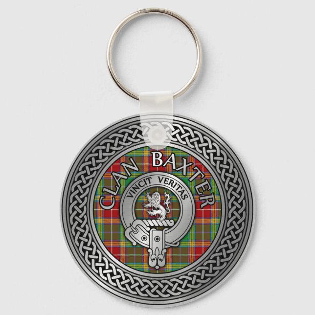 Porte-clés Clan Baxter Crest & Tartan Knot (Recto)