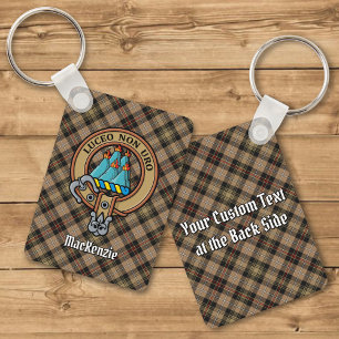 Porte-clés Clan MacKenzie Crest over Brown Hunting Tartan