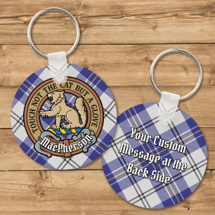 Porte-clés Clan MacPherson Crest sur la robe bleue Tartan
