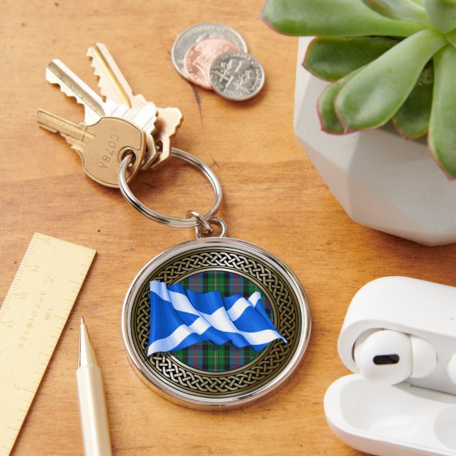 Porte-clés Clan Malcolm Tartan Knot & Drapeau (Bureau)