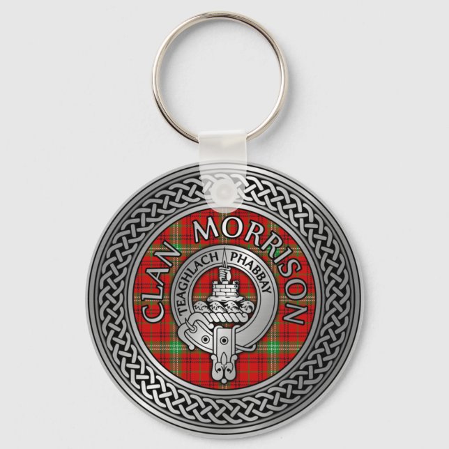 Porte-clés Clan Morrison Crest & Tartan Knot Keychain (Recto)