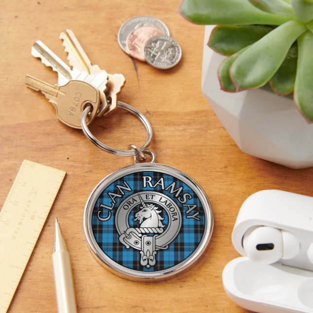 Porte-clés Clan Ramsay Crest & Hunting Tartan Knot (Bureau)