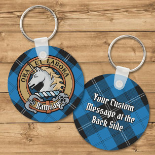 Porte-clés Clan Ramsay Crest sur Blue Hunter Tartan