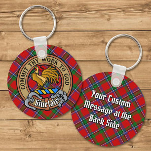 Porte-clés Clan Sinclair Crest sur Red Tartan