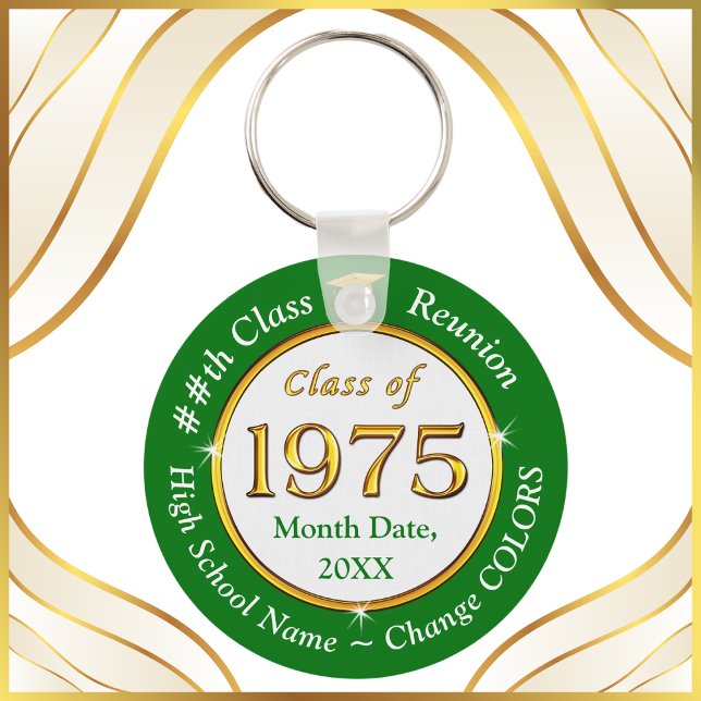 Porte-clés Class of 1975, 50 year Class Reunion Souvenirs, (Class of 1975 Reunion Ideas. 50 year class reunion souvenirs. Green, White and Gold Class of 75.)