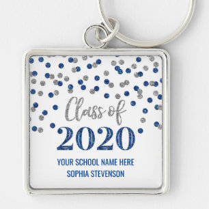 Porte-clés Classe de Graduation Argent Bleu foncé de 2020 Con