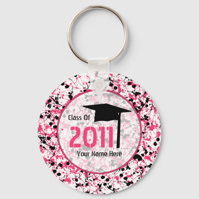 Porte-clés Classe De Graduation De 2011 - Pink & Black Splatt (Recto)