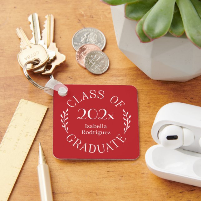 Porte-clés Classe de l'année Nom du diplômé Typographie Rouge (Bureau)