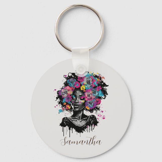 Porte-clés Classe Florale Afro Femme (Recto)