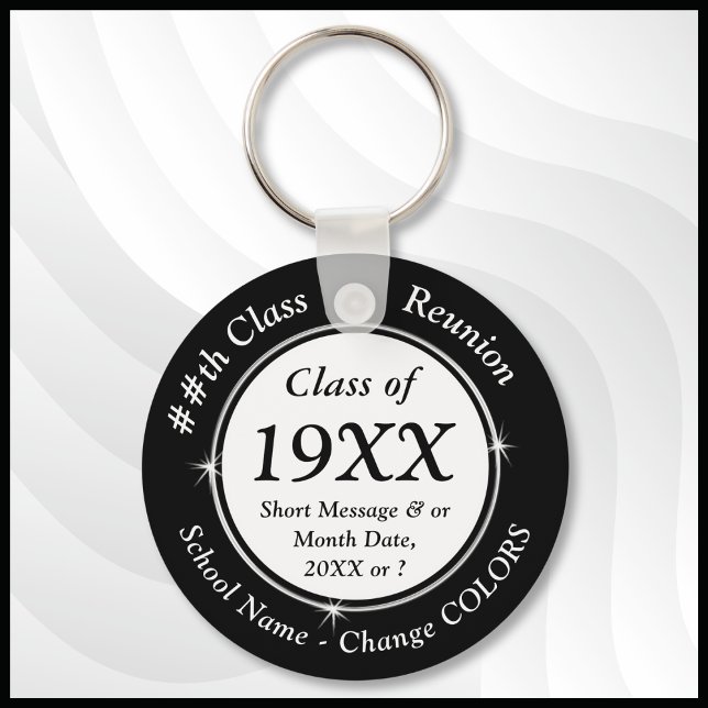 Porte-clés Classe pas cher Idées cadeaux Réunion, noir et bla (Black White, Class Reunion Souvenir Ideas. Personalized Class Reunion Keychains. Reunion Mementos.)