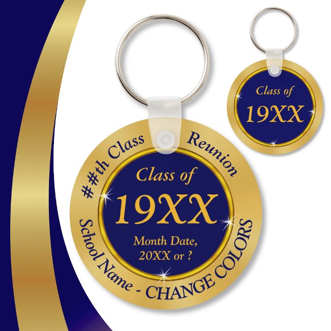 Porte-clés Classe peu coûteuse Cadeaux de réunion, Changer de (Cheap Class Reunion Gifts. Class Reunion Keychains. Navy Blue and Gold, Class Reunion Souvenirs.)