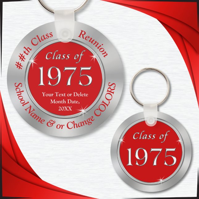 Porte-clés Classe rouge et argent de 1975 Porte - clés Person (Red and Silver Gray, Class of 1975 Reunion Ideas. Class of 75, Keychains as class reunion souvenirs.)