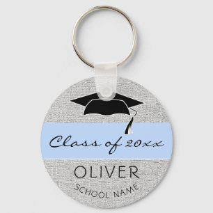 Porte-clés Classe Rustique Bleue et Nom du diplômé Graduation