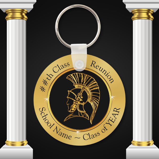 Porte-clés Classe Trojan Réunion Porte - clés VOTRE TEXTE ET  (Trojan, Class Reunion Keychains. Trojan Party Favors. Trojan Keychains. Black and Gold Keychains.)
