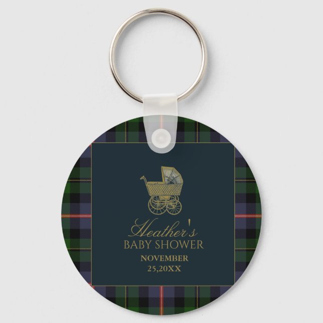 Porte-clés Classic Dark Green Blue Plaid Baby Shower (Recto)