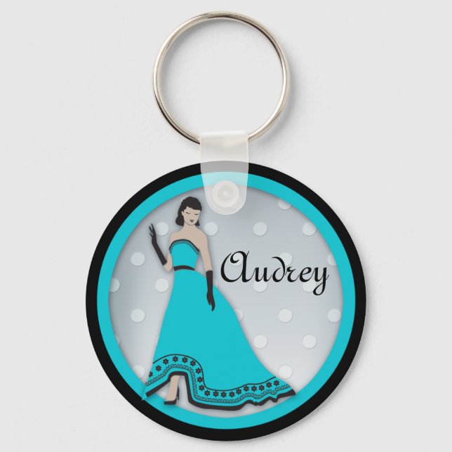 Porte-clés Classique Elegant Girl en Turquoise et Noir (Recto)