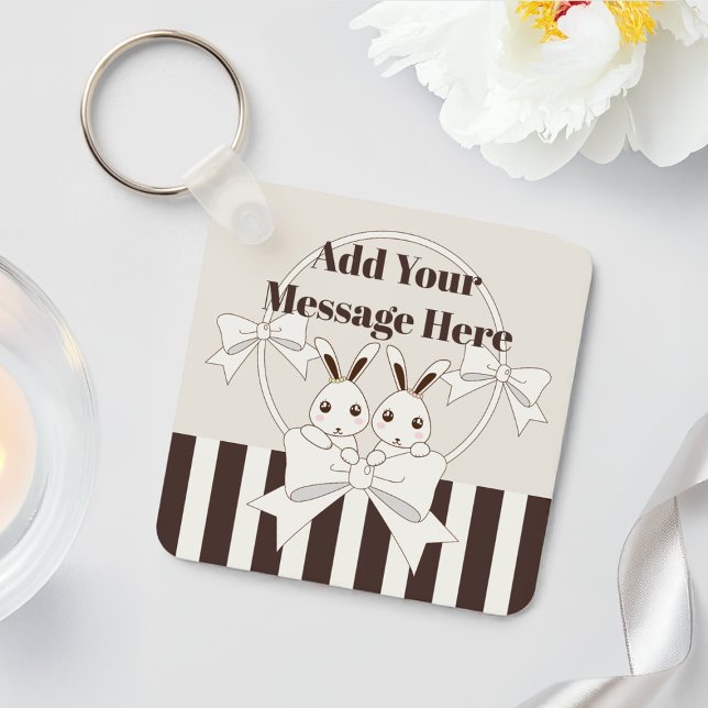 Porte-clés Classique Personnalisé Grille Moderne Cute Bunny T (Créateur téléchargé)
