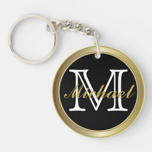 Porte-clés Classy Black Gold Styled Monogrammed Nom Porte - c (Devant)