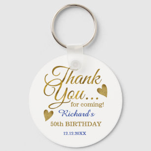 Porte-clés Classy Gold Blue 50th Birthday Merci Favor