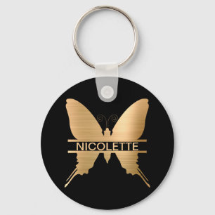 Porte-clés Classy Gold Butterfly Ajouter un nom Monogram Cust