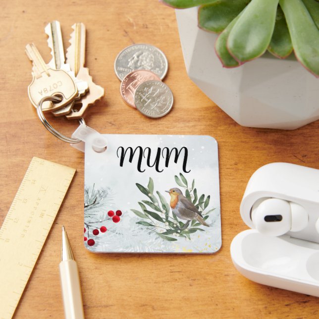 Porte-clés Clavier carré avec robin de noël (Bureau)