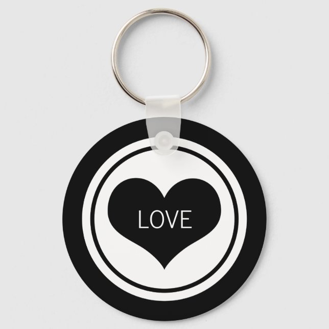 Porte-clés Clavier Coeur élégant, noir et blanc (Recto)