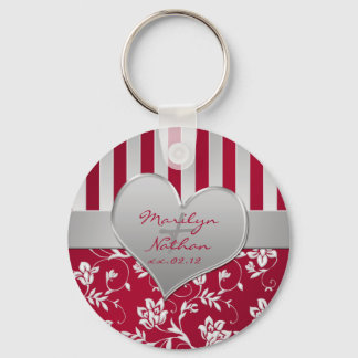 Porte-clés Clavier de coeur floral rouge et argent