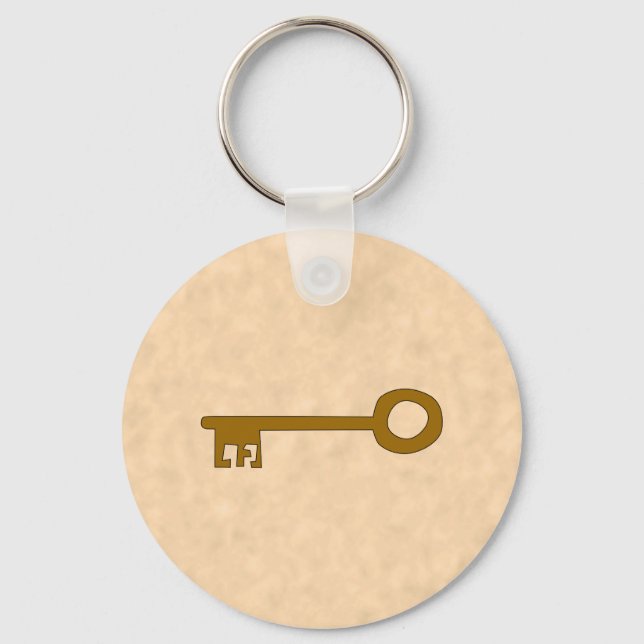 Porte-clés Clé. Clé marron sur fond d'effet parchemin. (Recto)