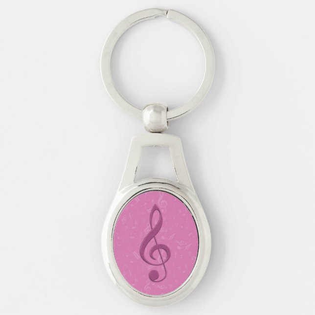 Porte-clés Clef rose Girly et notes musicales (Devant)