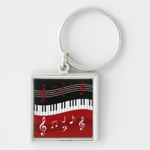 Porte-clés Clés et notes de piano blanc rouge noir élégant