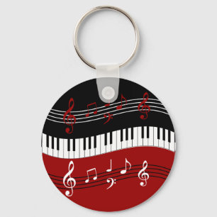 Porte-clés Clés et notes de piano noir rouge élégant