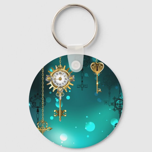 Porte-clés Clés squelette antiques sur fond vert (Recto)