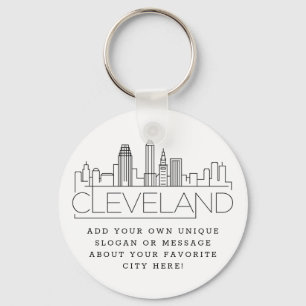 Porte-clés Cleveland, Ohio Stylisé Skyline   Slogan personnal