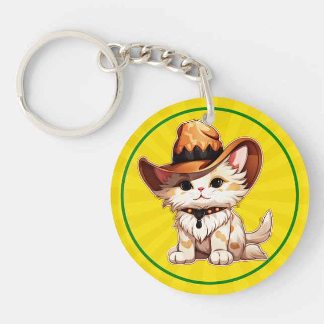 Porte-clés Clipart Chat avec Chapeau Western-85247 (Devant)