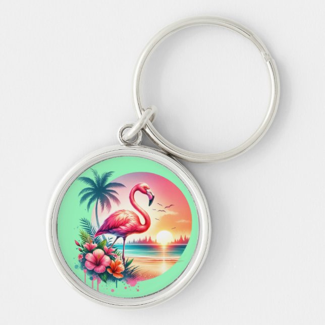 Porte-clés Clipart Coucher de soleil flamant rose-93938 (Devant)
