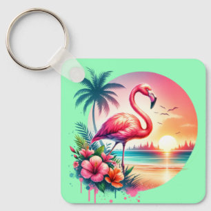 Porte-clés Clipart de coucher de soleil flamant rose-93938