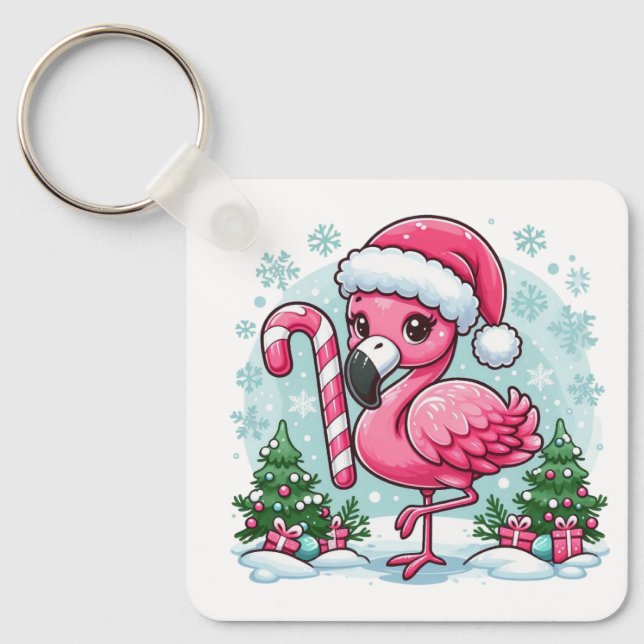 Porte-clés Clipart de flamingo de Noël sublimation  (Recto)