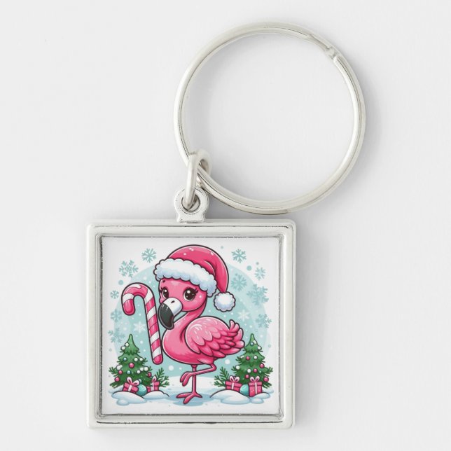 Porte-clés Clipart de flamingo de Noël sublimation-10424 (Devant)